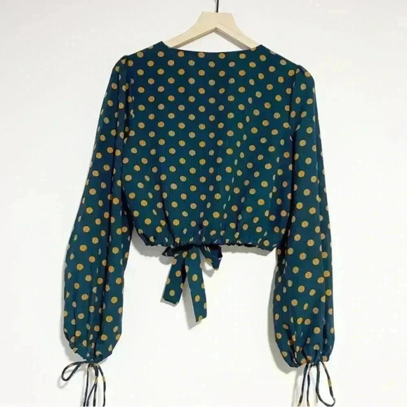 Revolve House of Harlow Polka Dot Long Sleeve Cropped Blouse Small - Picture 2 of 5